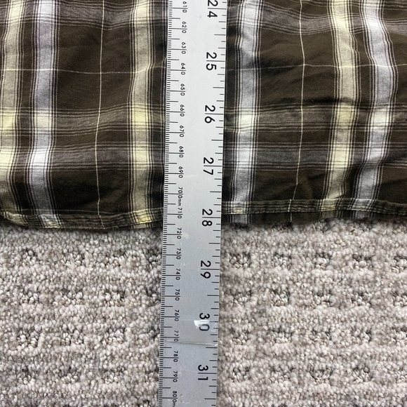 QUICKSILVER Shirt Men Small S Brown Yellow Plaid Button Up Short Sleeve Casual - Picture 11 of 11